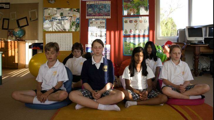 Students meditate at the Maharishi school.  Photo: Meredith O'Shea