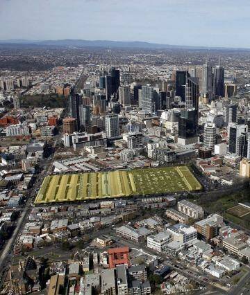 Aerial photo of Queen Victoria market site, showing proposed redevelopment of Queen st end. Photo: Leigh Henningham
