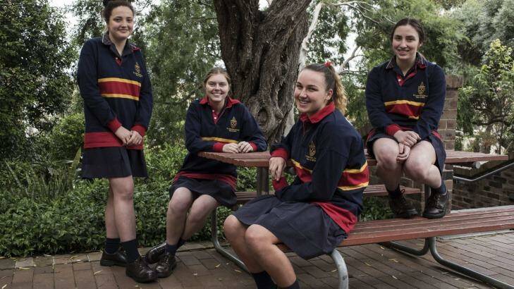 Inspired: the HSC modern history students from St Catherine's, Katie Murphy, Amy Thomson de Zylva Francesca Earp and Brodie Clark. Photo: Dominic Lorimer