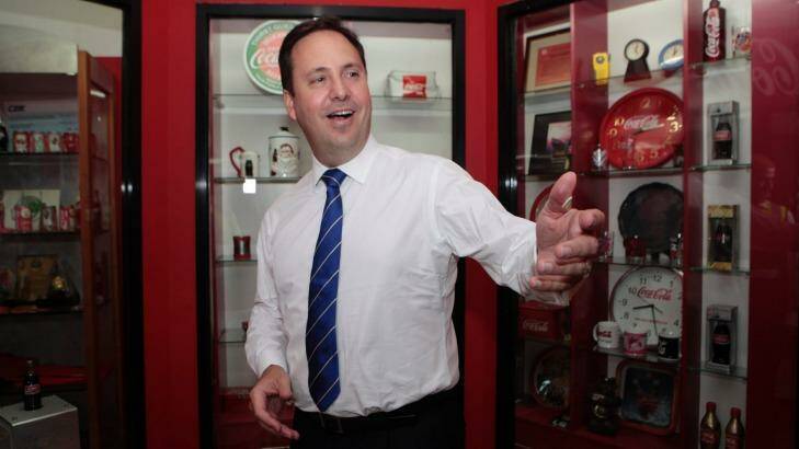 Trade and Tourism Minister Steven Ciobo visits a Coca Cola Amatil facility in Cibitung, Indonesia on Wednesday. Photo: Irwin Fedriansyah