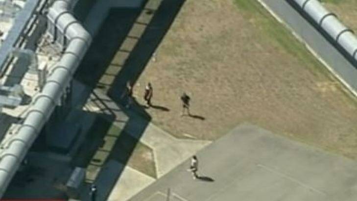 Teenagers at the Malmsbury Youth Justice Centre during the riot. Photo: Courtesy of Nine News