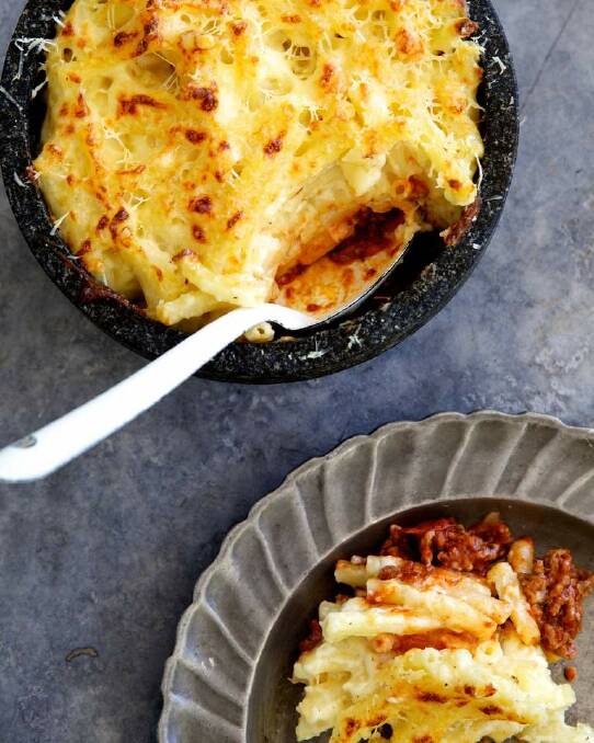 Adam Liaw's macaroni, bolognese and cheese <a href="http://www.goodfood.com.au/good-food/cook/recipe/macaroni-bolognese-and-cheese-20140324-35d9o.html"><b>(recipe here). Photo: Edwina Pickles