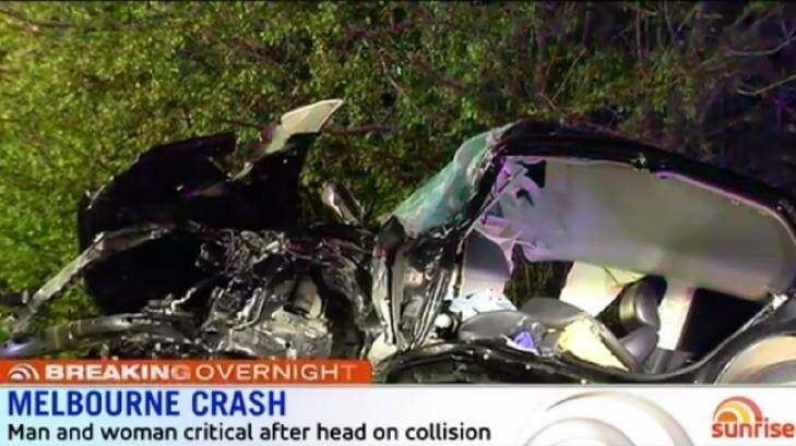 Two drivers are fighting for their lives in hospital after the Cranbourne crash. Photo: Courtesy of Seven News