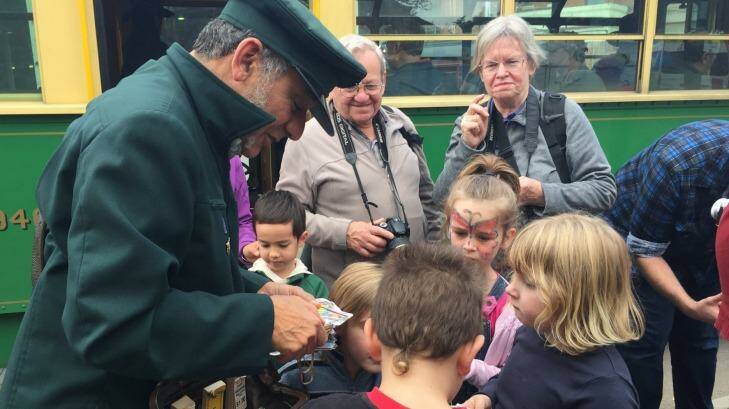 "Connies" performer Roberto D'Andrea is a hit with both young and old at the Kew Tram Depot centenary. Photo: Hannah Francis