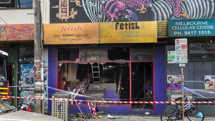 The Fetish store on Brunswick Street, Fitzroy, after the fire. Photo: Paul Jeffers