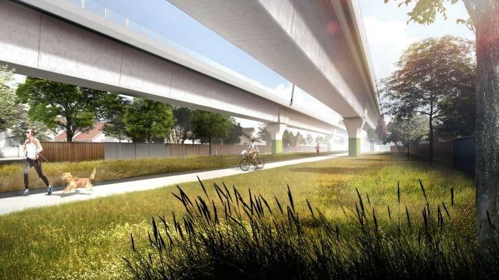 An artist's impression of the elevated rail line as it passes through Murumbeena.  Photo: Supplied
