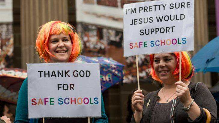 People rally in support of the Safe Schools program in Melbourne in March this year. Photo: Penny Stephens