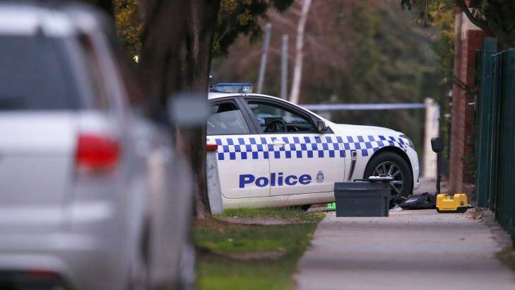 The scene in Moonee Ponds where a police officer was shot in the head on Tuesday morning. Photo: Darrian Traynor