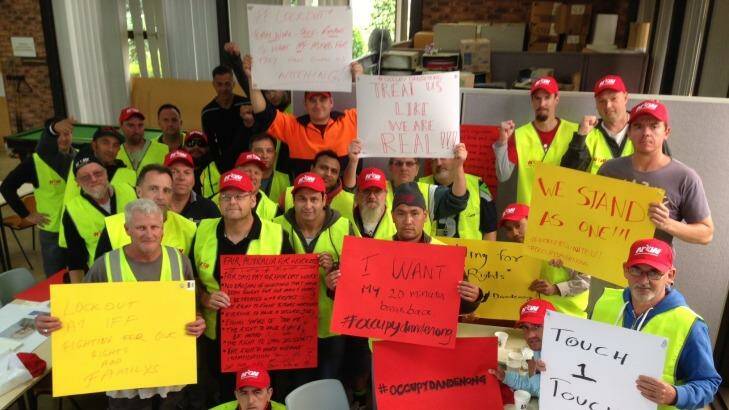 Inside the lunchroom at the IFF factory in Dandenong, where workers have locked themselves in.  Photo supplied by Emma Kerin of the National Union of Workers.