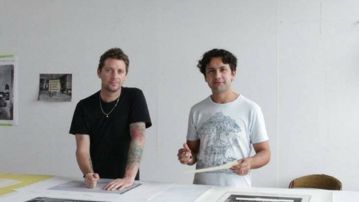 Artists Brook Andrew, left, and Trent Walter, whose design has been chosen for the new Melbourne CBD monument. Photo: City of Melbourne