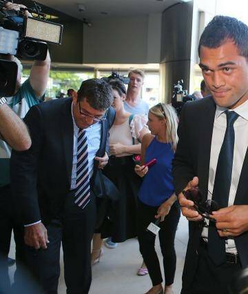 In strife: Karmichael Hunt arrives at Southport Magistrates Court on Thursday. Photo: Chris Hyde
