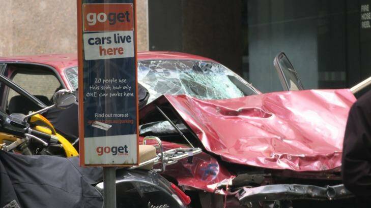 The car involved in the incident in Bourke Street, Melbourne city.; Photo: Leigh Henningham