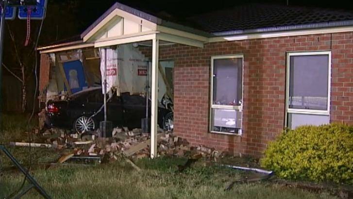 The car crashed into the Breakwater home about 8.30pm on Sunday. Photo: Nine News
