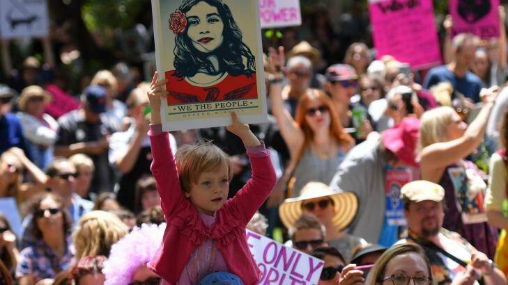 Women's March in Melbourne to protest against US president Donald Trump.  Photo: Eddie Jim