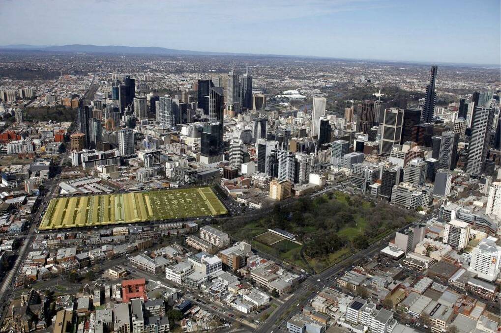 Aerial photo of Queen Victoria market site, showing proposed redevelopment of Queen st end. Photo: Leigh Henningham