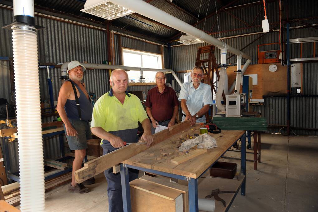 Natimuk Men’s Shed members Richard Steere, Bryan McPhee, president Elston Arnold and secretary Graeme Hateley look forward to the shed’s ofﬁcial opening on Saturday. Picture: PAUL CARRACHER