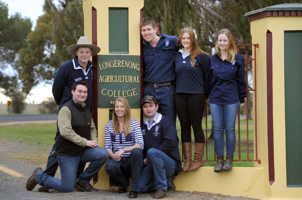 THE ROAD TO LONGY: Longerenong College students David Leech, Nick Clements, Emma Quinlivan, Kallan Young, Oliver von Seht-Nater, Ashlea Hughes and Tonya McKenzie roll out the welcome mat for the college’s annual open day on Sunday. Picture: PAUL CARRACHER