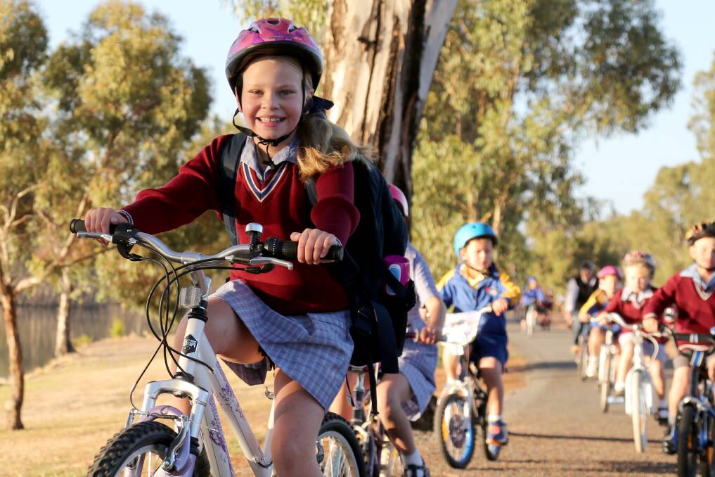 Holy Trinity Lutheran School student Abbie Flack, 8, was one of many Wimmera students who chose to participate in Ride2School Day on Wednesday. Picture: THEA PETRASS