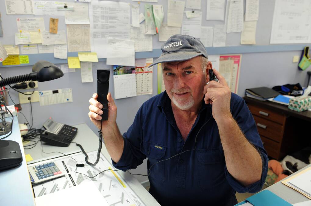 LINES DOWN: Stawell Steel Fabrications owner Bruce Shuttleworth fears he will lose business because of the collapse of his telephone provider. Like many affected businesses, he is making do with his mobile phone and emails. Picture: PAUL CARRACHER
