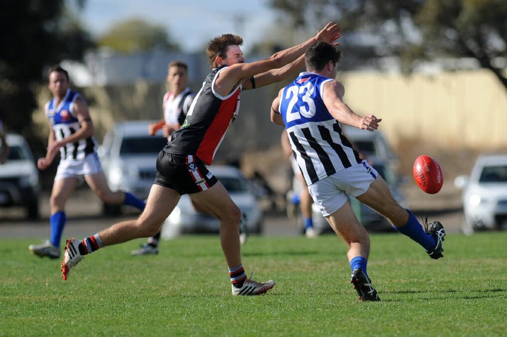 DELIVERY: Minyip-Murtoa's Kieran Delahunty kicked two goals for Burras in their three-point win over Horsham Saints on Saturday. Picture: SAMANTHA CAMARRI