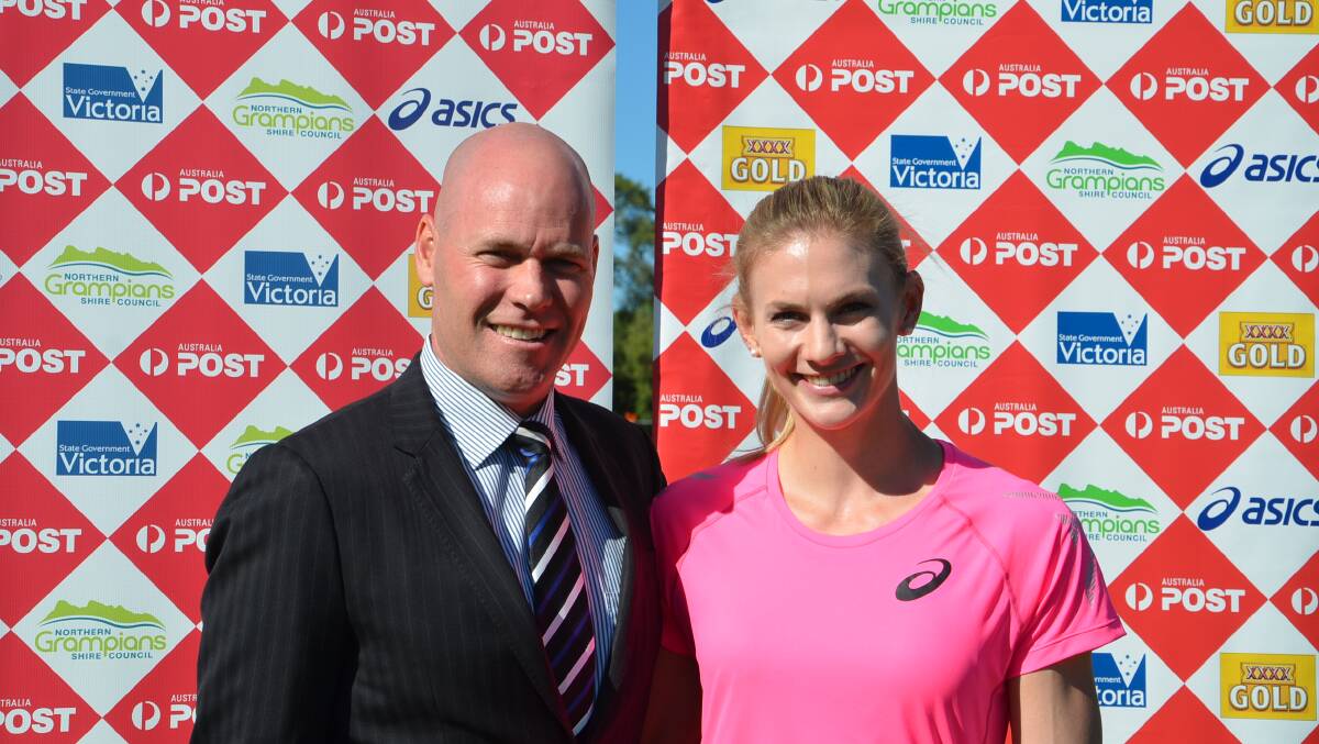 READY: 1993 Stawell Gift winner and media personality Jason Richardson and Australia's fastest woman Melissa Breen at the official Stawell Gift launch at Olympic Park in Melbourne on Thursday. Picture: CONTRIBUTED