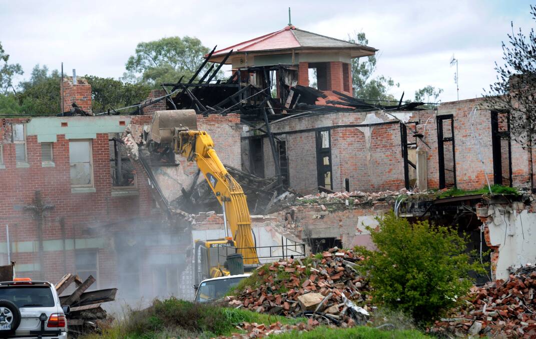 STOP: Demolition of the Dimboola Hotel will be paused for two days to give former Dimboola resident Graeme Schneider time to rally support to save it. Picture: PAUL CARRACHER