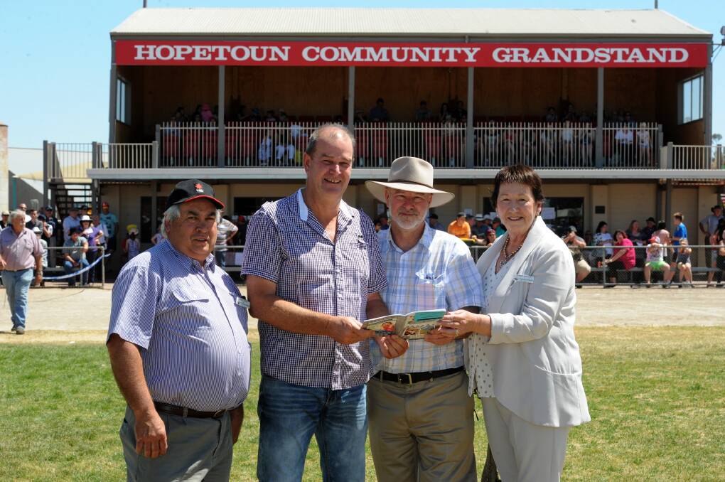 GRANTED: Yarriambiack Shire Mayor Andrew McLean, Hopetoun Recreational Reserve committee secretary Ross Cook, Member for Mildura Peter Crisp and Yarriambiack councillor Helen Ballentine celebrate the State Government announcing $298,000 for a reserve upgrade. Picture: PAUL CARRACHER