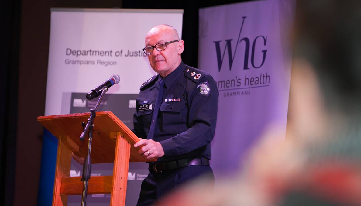 POWERFUL: Victoria Police Chief Commissioner Ken Lay addresses Ararat business and community leaders about leading change to prevent violence against women. Picture: MICHELLE DUNN