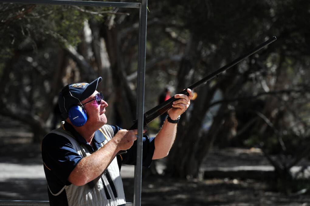 Stawell's Jim Sawyer performs at Natimuk Field and Game's national side-by-side shotgun titles. Pictures: PAUL CARRACHER