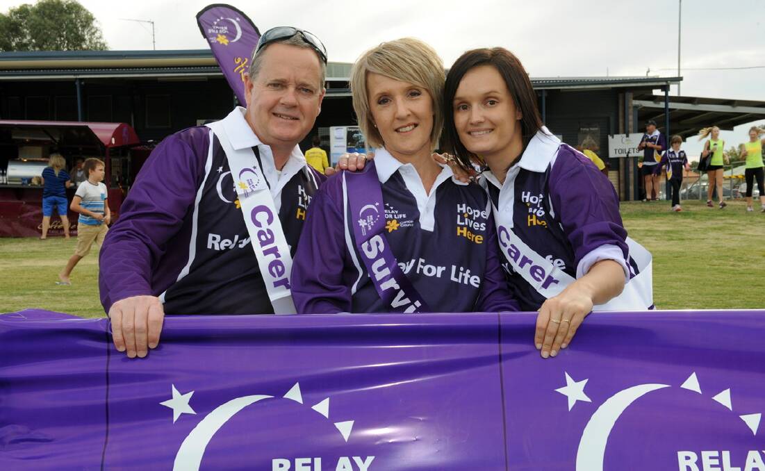 Don Clayton, Jen Clayton and Ebony Clayton. Jen cut the ribbon to get the relay off. Horsham Relay For Life. 