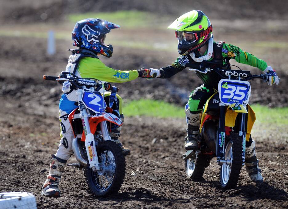 GOOD SPORT: Connor Towill, no2, waited after his Div 2 50cc race to shake hands with each competitor at MX Amateurs featuring Australian Women's MX Championships at Dooen. 