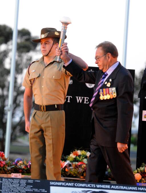 Pte James Fidler and Rex Dumesny at Horsham Anzac Day dawn service. 