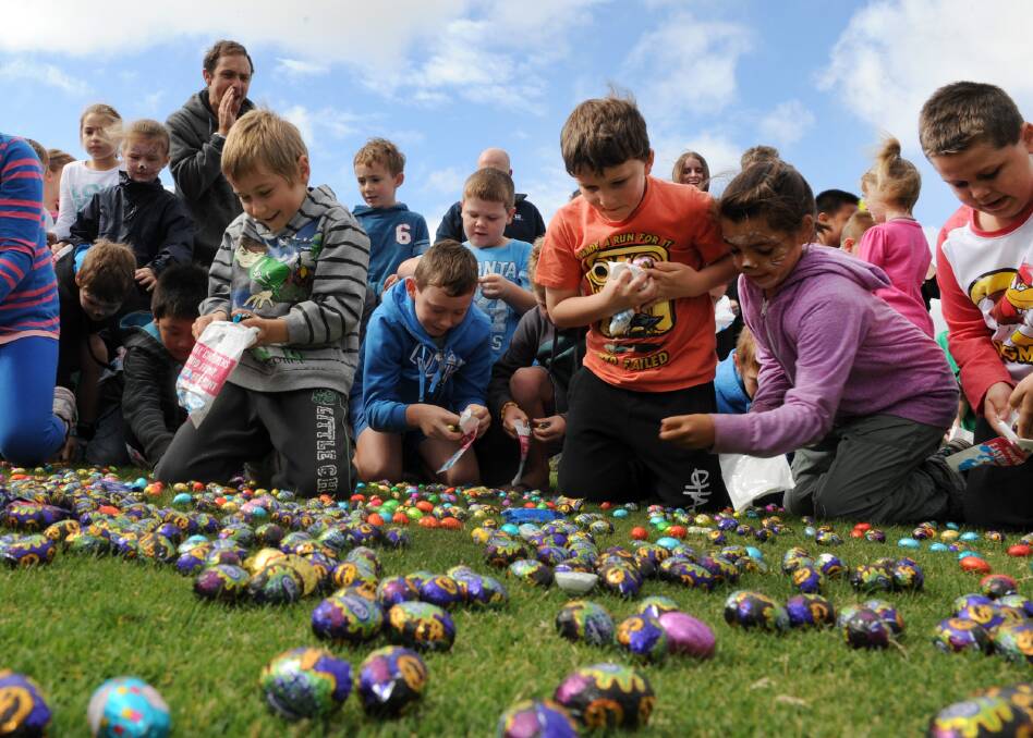 Scramble is on at Bendigo Bank Good Friday Easter Egg Hunt at Horsham City Oval. 