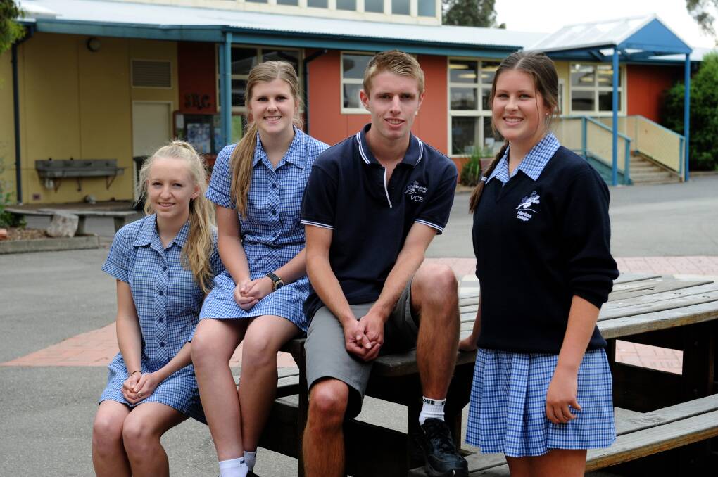 IN CHARGE: Murtoa College school captains Caitlin McQueen and Max Koschmann, centre, with with vice-captains Lauren Drum, left, and Gemma Morgan. Picture: PAUL CARRACHER