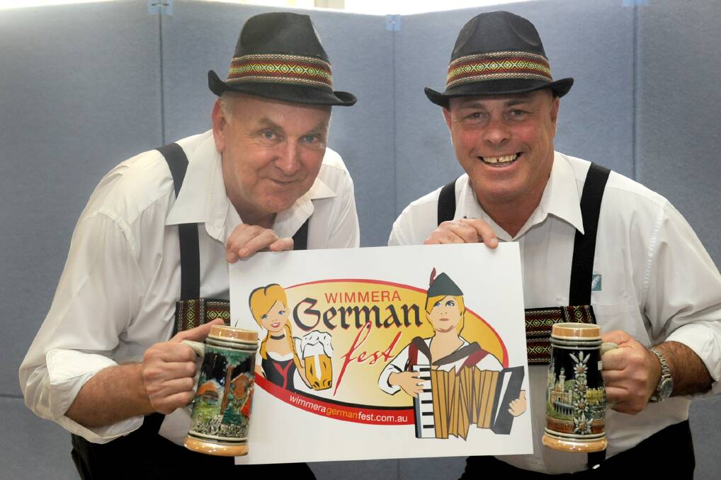 ALL THINGS GERMAN: Blue Ribbon Foundation president Peter Daffy and Wimmera German Fest steering committee member Brett Schmidt get ready for the inaugural Wimmera German Festival in October next year. Picture: SAMANTHA CAMARRI