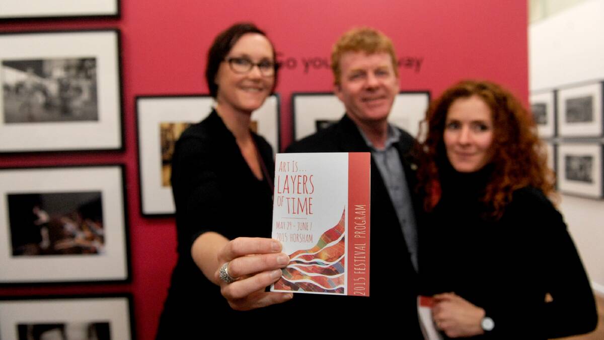 KICK-OFF: Art Is... vice chairperson Alison Eggleton, Horsham Mayor Mark Radford and Art Is... festival manager Adelle Rohrsheim launch the festival program on Friday night. Picture: SAMANTHA CAMARRI