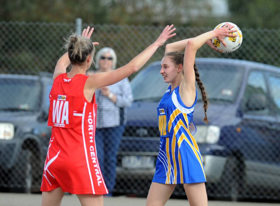 ON THE RISE: Ararat defender Tiffany Boatman, right, pictured representing the Wimmera Netball Association's open interleague team in May, has become an important member of the Rats' finals-bound side. Picture: PAUL CARRACHER