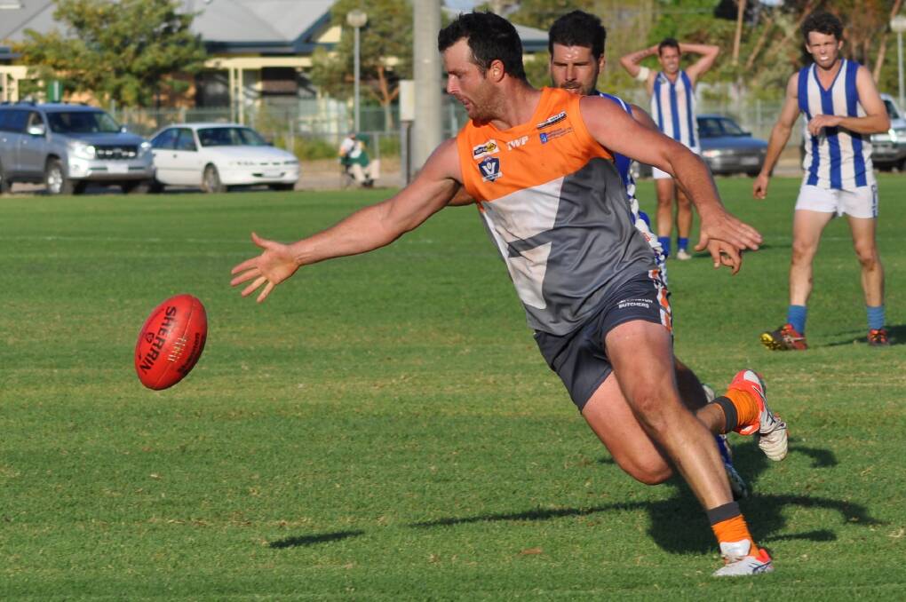 SPIRITED: Kain Robbins and the Southern Mallee Giants tried hard but could not get across the line against Sea Lake-Nandaly Tigers at the weekend. Picture: CONTRIBUTED