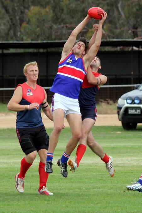 NOT ENOUGH: Wyatt Bacon kicked two goals for Jeparit-Rainbow at the weekend, but couldn't prevent his side going down to Woomelang-Lascelles. Picture: CONTRIBUTED