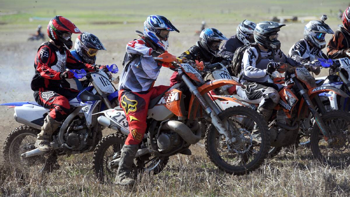 THEY'RE OFF: Riders make their way through the track at the 2014 Pony Express Enduro at Propodollah on Saturday. More than 200 riders from across the country competed at the event. Picture: PAUL CARRACHER