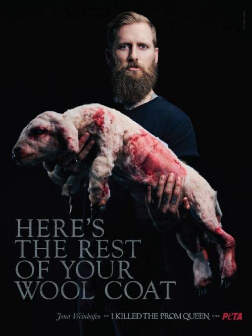 PETA's anti-shearing ad featuring musician Jona Weinhofen.