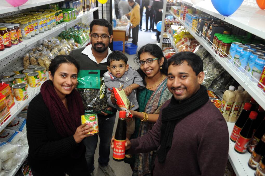 FRESH CHOICES: Wimmera Asian Groceries’ Biny George, Alex Mathews, Moses Mathews, Bincy Mathews and Anil Kumar on Monday at the shop’s grand opening. Picture: PAUL CARRACHER