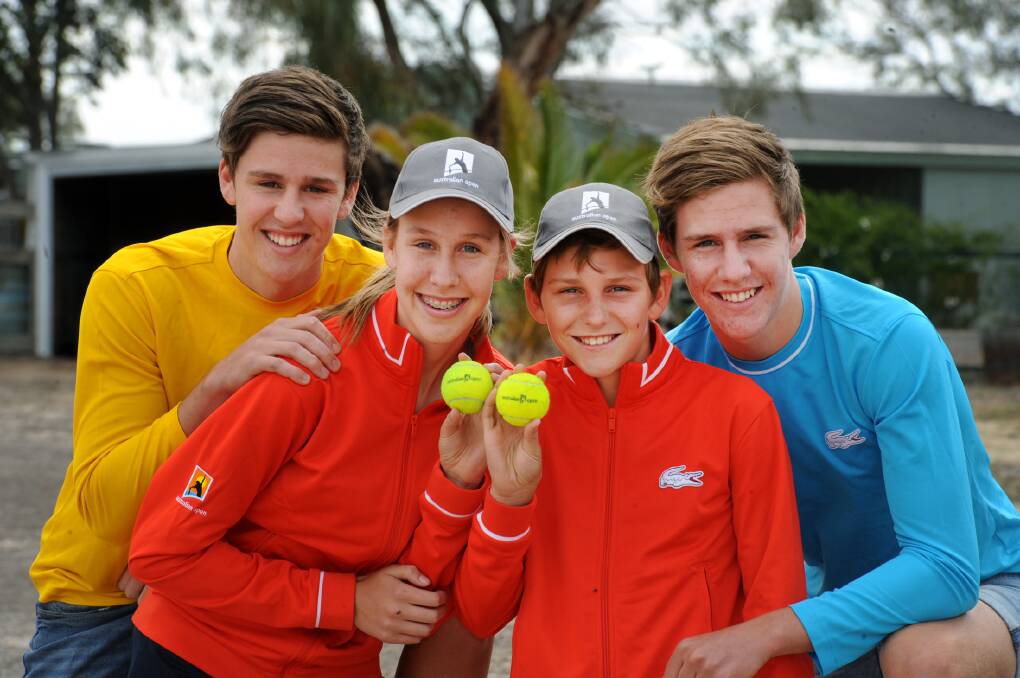 OPEN OPPORTUNITY: Horsham siblings Nia and Archie Harrison will follow in the footsteps of their brothers Ollie and Joe after being selected as ballkids for the 2015 Australian Open. Pictured, from left, are Joe, 16, Nia, 14, Archie, 12, and Ollie, 18. See story, page 30. Picture: PAUL CARRACHER