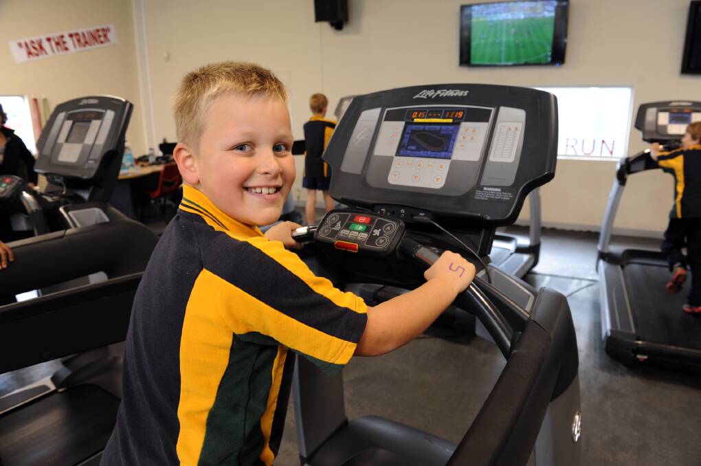 ON THE RUN: Horsham West Primary School student Ben Dunn makes the most of the treadmill on Tuesday. Picture: PAUL CARRACHER