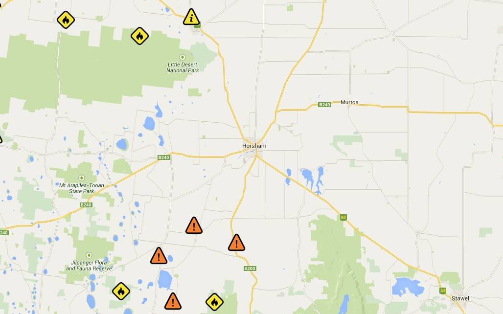 A map of the fire situation near Horsham as of 7am Tuesday. Source: CFA
