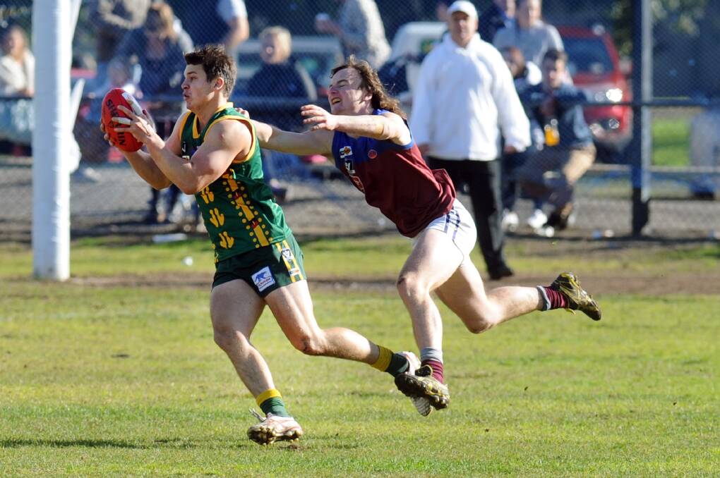 ON TOP: Dimboola full-forward Lachie Exell kicked five goals against Nhill on Saturday and moved to the top of the Wimmera league goal-kicking table. Picture: PAUL CARRACHER