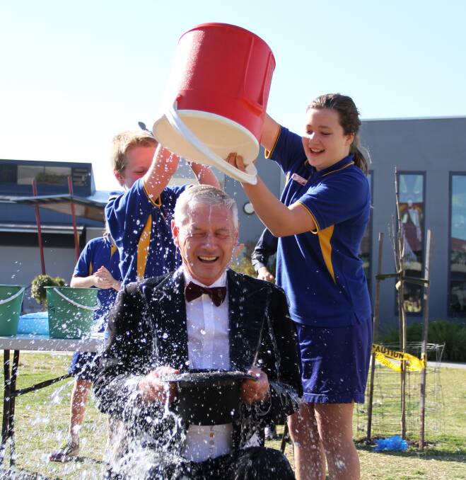 DRENCHED: Horsham's Holy Trinity Lutheran School principal Jeff Gork particpates in the ice bucket challenge. Picture: CONTRIBUTED