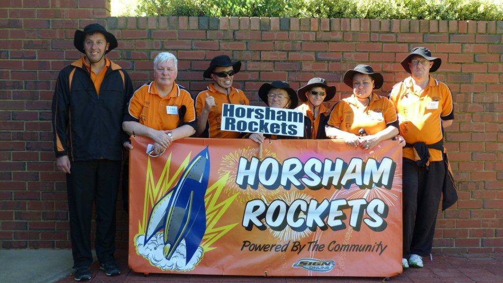 ROCKETS SOAR: Horsham Rockets won 46 medals at the 2014 Tri State Games at Murray Bridge. The Rockets, from left, Jason Perkins, Jenny O’Loughlin, Tom Leembruggen, Marion Cameron, Maureen Cameron, Julie Clark and Michael Clark. Picture: CONTRIBUTED