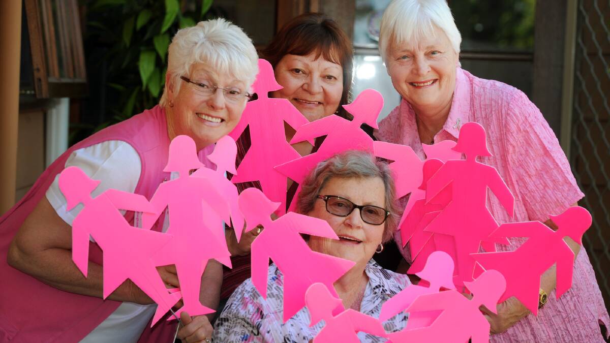 PRETTY IN PINK: Horsham Friends Abreast members, back, Jenny Hardingham, Barb Eltze and Marcia Carrick and Lorraine Mason, front, get ready for the ABC Day mini field of women on Monday. Picture: PAUL CARRACHER