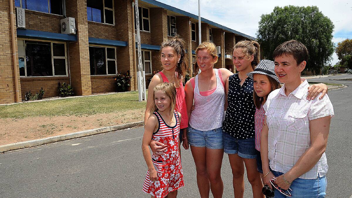 AFFECTED: Ruby Risson, 10, Mae Risson, 16, Keziah Freeman, 14, Grace Risson, 14, Lily Risson, 11, and Andrea Risson, pictured in January 2012, want people to support the rebuilding of Horsham College. Mae and Grace already attend the school. Lily plans to attend Horsham College in 2013.. Picture: PAUL CARRACHER
